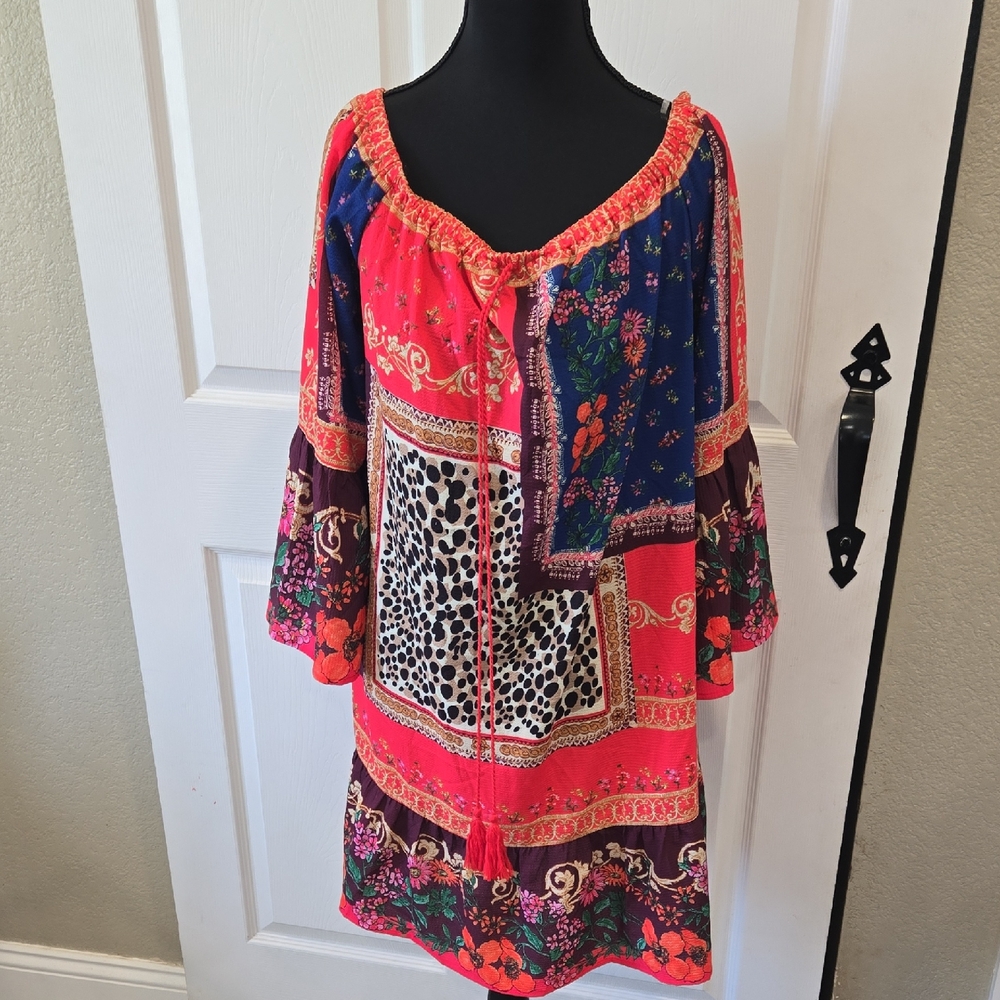 Umgee‎ Red and Blue 3/4 Bell Sleeve Sundress